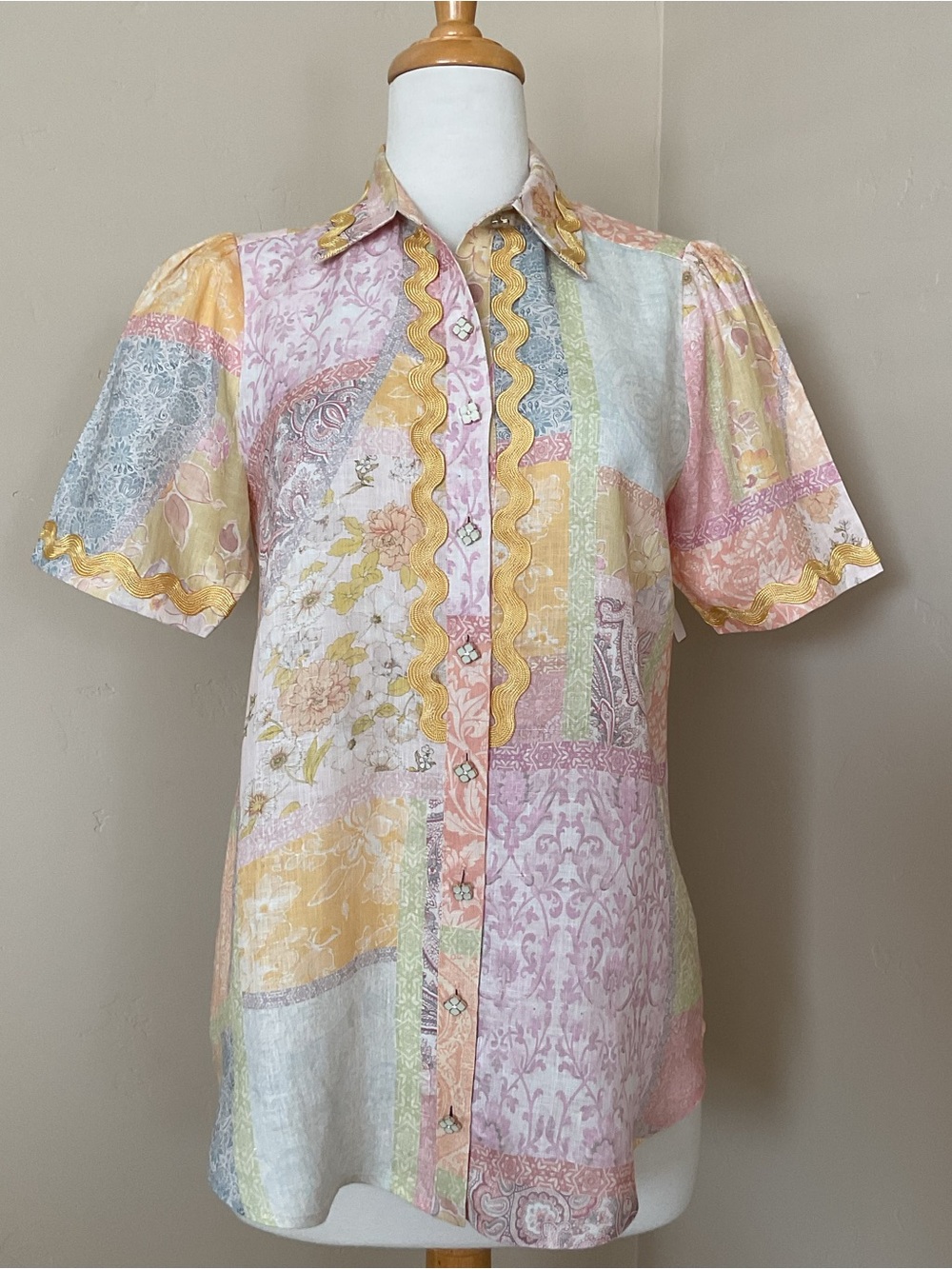 NWT Hale Bob Pastel Patchwork Button-Down Shirt Size S